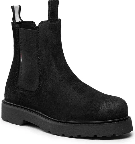 Členková obuv s elastickým prvkom Tommy Jeans - Suede Chelsea Boot EM0EM00829 Black BDS