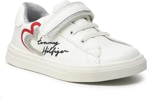 Sneakersy TOMMY HILFIGER - Low Cut Lace-Up/Velcro Sneaker T1A4-32132-1374 S White/Silver X025