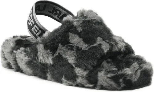 Papuče KARL LAGERFELD - KL40203 Black Faux Fur w/Dk Grey