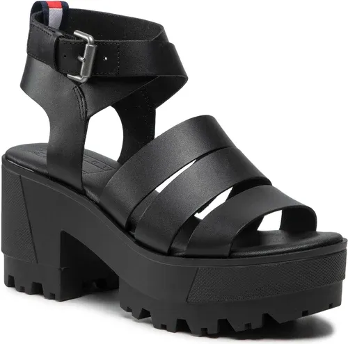 Sandále TOMMY JEANS - Heeled Leather Sandal EN0EN01803 Black BDS