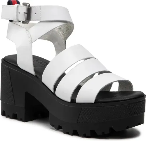 Sandále TOMMY JEANS - Heeled leather Sandal EN0EN01803 White YBR