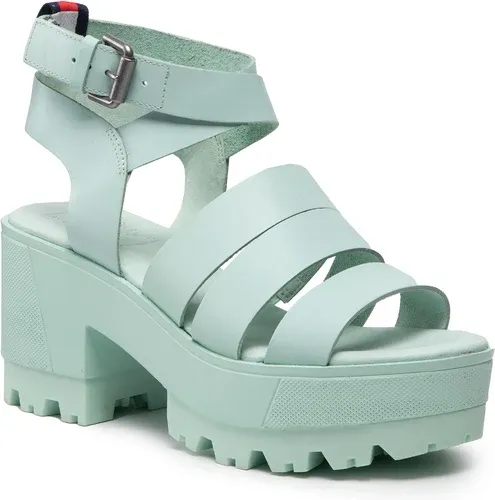 Sandále TOMMY JEANS - Heeled Leather Sandal EN0EN01803 Oxygen L4T