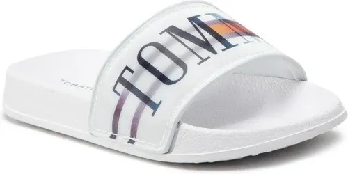 Šľapky Tommy Hilfiger - Holographic Pool Slide T3B0-32276-1172 M White 100