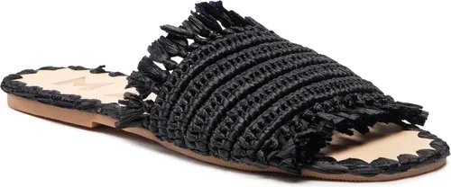 Šľapky MANEBI - Leather Sandal S 4.7 Y0 Black Fringed Knots Raffia