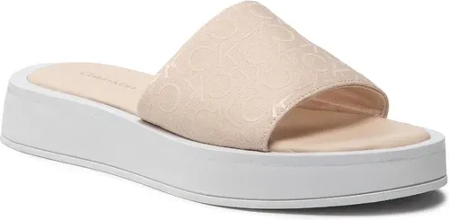 Šľapky CALVIN KLEIN - Flatform Slide - Canv Mono HW0HW00893 Sand Mono 0LD