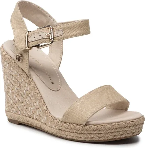 Espadrilky TOMMY HILFIGER - Shiny Touches High Wedge Sandal FW0FW06180 Light Gold 0LJ