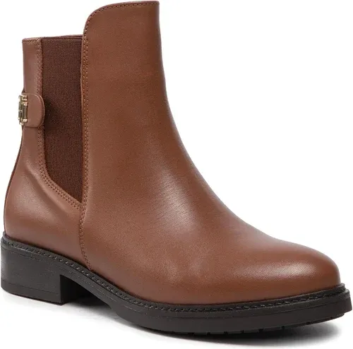 Členková obuv s elastickým prvkom TOMMY HILFIGER - Leather Flat Boot FW0FW06749 Winter Cognac GVI