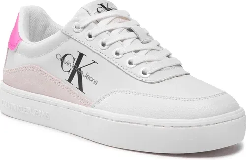 Sneakersy CALVIN KLEIN JEANS - Classic Cupsole Laceup Low Lth YW0YW00699 White/Neon Pink 0LA