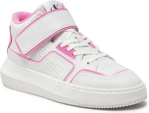 Sneakersy CALVIN KLEIN JEANS - Chunky Cupsole Laceup Mid YW0YW00691 White/Neon Pink 0LA