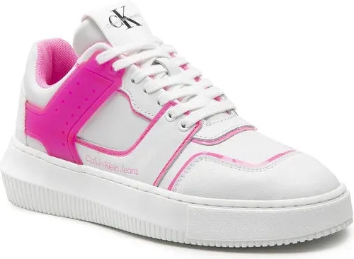 Sneakersy CALVIN KLEIN JEANS - Chunky Cupsole Laceup Low Tpu YW0YW00690 White/Neon Pink 0LA