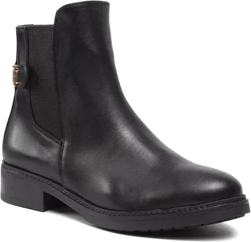 Členková obuv s elastickým prvkom Tommy Hilfiger - Th Leather Flat Boot FW0FW06749 Black BDS