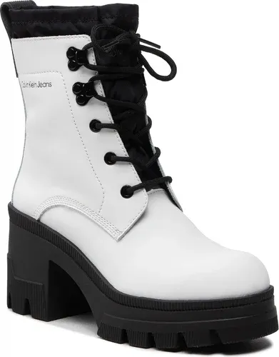 Členkové čižmy CALVIN KLEIN JEANS - Chunky Heeled Boot Laceup YW0YW00729 Bright White YAF