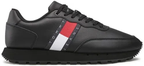 Sneakersy Tommy Jeans - Leather Runner Tjm Ess EM0EM00898 Triple Black 0GK