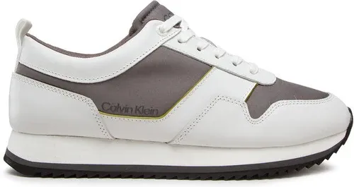 Sneakersy Calvin Klein - Low Top Lace Up Mix HM0HM00741 White/Grey Asphalt/Reptile Green 0K9