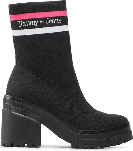 Členková obuv Tommy jeans - Knitted Boot EN0EN02061 Black And Jewel Pink 0GJ